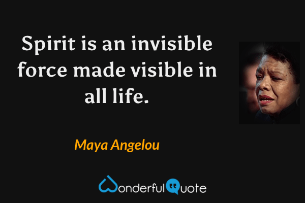 Spirit is an invisible force made visible in all life. - Maya Angelou quote.