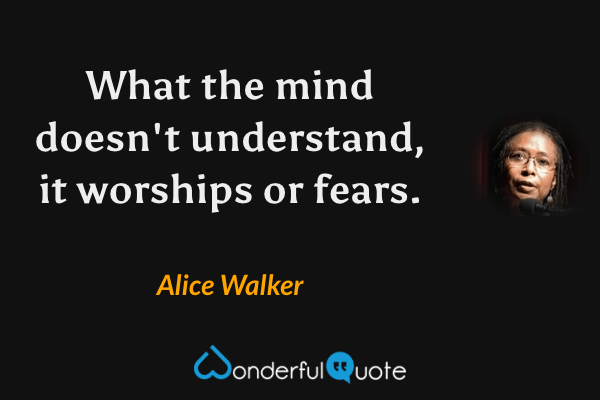 What the mind doesn't understand, it worships or fears. - Alice Walker quote.
