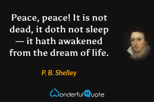 Peace, peace! It is not dead, it doth not sleep — it hath awakened from the dream of life. - P. B. Shelley quote.