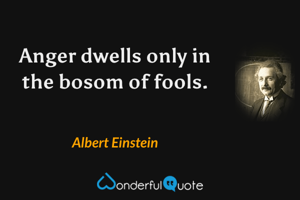 Anger dwells only in the bosom of fools. - Albert Einstein quote.
