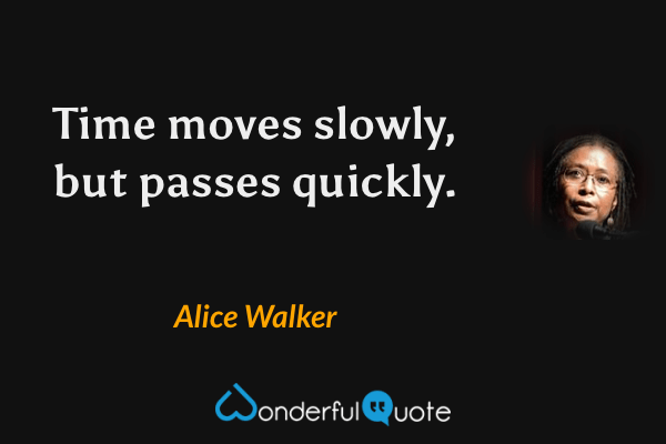 Time moves slowly, but passes quickly. - Alice Walker quote.