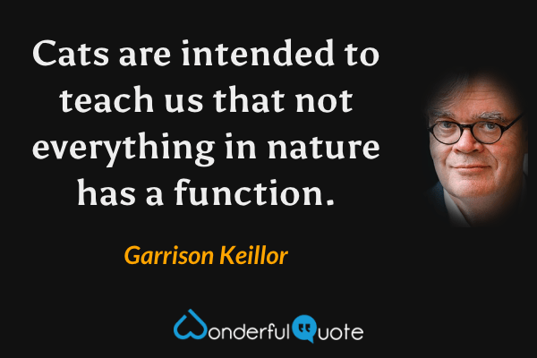 Cats are intended to teach us that not everything in nature has a function. - Garrison Keillor quote.