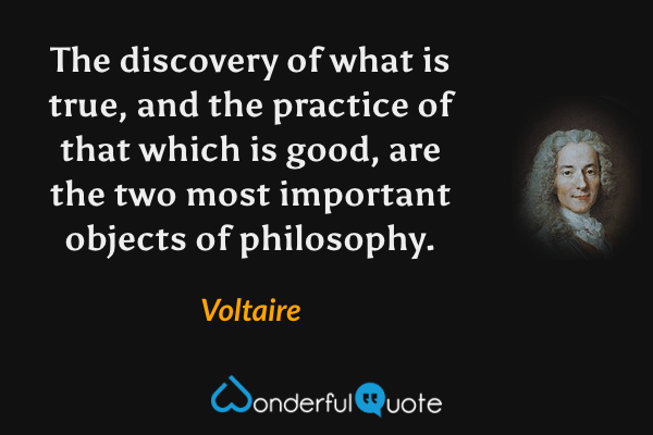 The discovery of what is true, and the practice of that which is good, are the two most important objects of philosophy. - Voltaire quote.