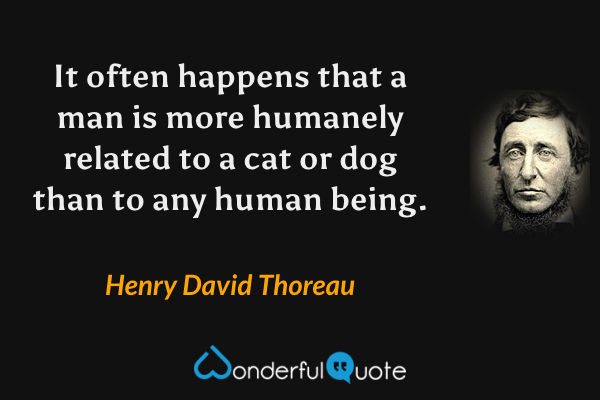 It often happens that a man is more humanely related to a cat or dog than to any human being. - Henry David Thoreau quote.