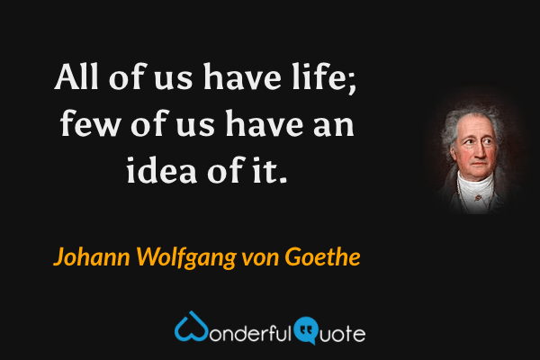 All of us have life; few of us have an idea of it. - Johann Wolfgang von Goethe quote.