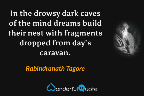 In the drowsy dark caves of the mind
dreams build their nest with fragments
dropped from day's caravan. - Rabindranath Tagore quote.