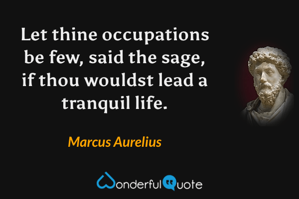Let thine occupations be few, said the sage, if thou wouldst lead a tranquil life. - Marcus Aurelius quote.