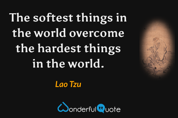 The softest things in the world overcome the hardest things in the world. - Lao Tzu quote.
