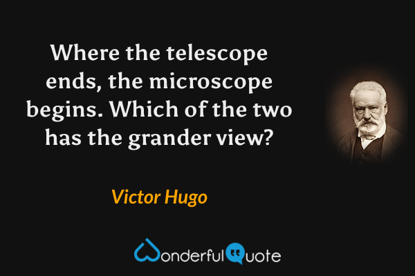 Where the telescope ends, the microscope begins. Which of the two has the grander view? - Victor Hugo quote.