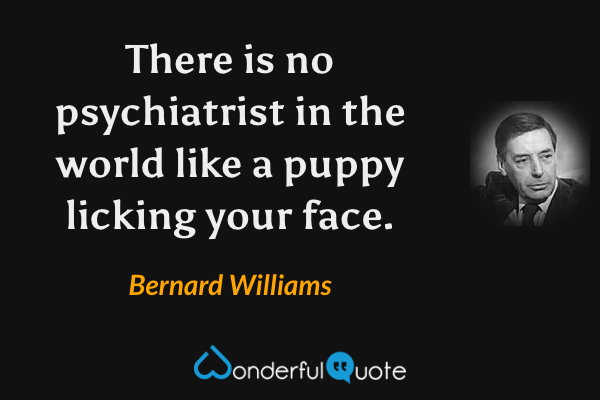 There is no psychiatrist in the world like a puppy licking your face. - Bernard Williams quote.