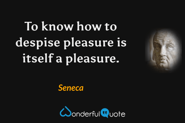 To know how to despise pleasure is itself a pleasure. - Seneca quote.