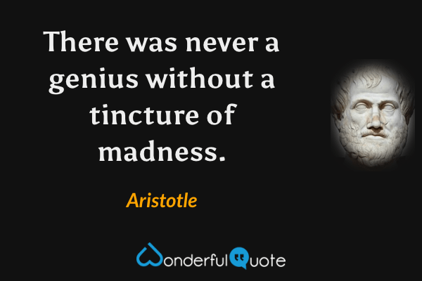 There was never a genius without a tincture of madness. - Aristotle quote.