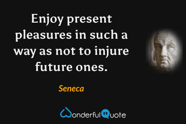 Enjoy present pleasures in such a way as not to injure future ones. - Seneca quote.