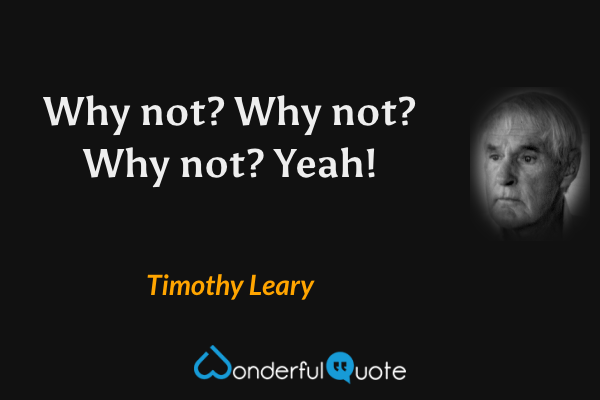 Why not? Why not? Why not? Yeah! - Timothy Leary quote.