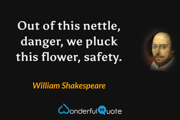 Out of this nettle, danger, we pluck this flower, safety. - William Shakespeare quote.