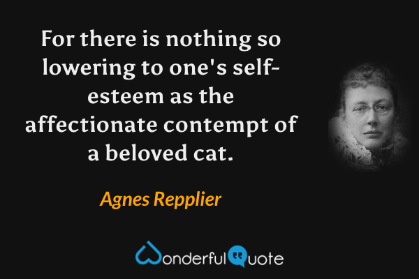 For there is nothing so lowering to one's self-esteem as the affectionate contempt of a beloved cat. - Agnes Repplier quote.