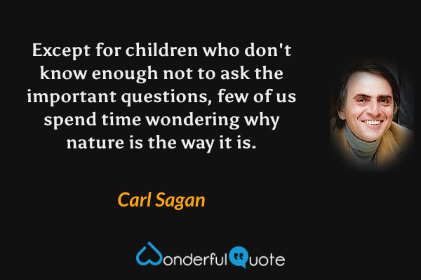 Except for children who don't know enough not to ask the important questions, few of us spend time wondering why nature is the way it is. - Carl Sagan quote.