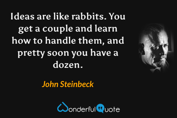 Ideas are like rabbits. You get a couple and learn how to handle them, and pretty soon you have a dozen. - John Steinbeck quote.
