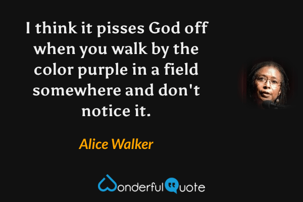 I think it pisses God off when you walk by the color purple in a field somewhere and don't notice it. - Alice Walker quote.