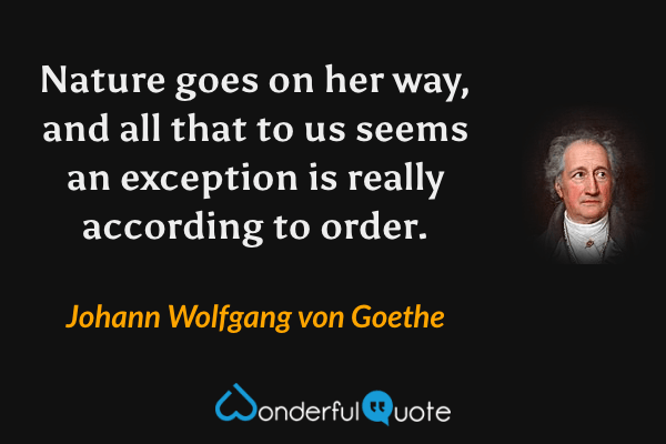 Nature goes on her way, and all that to us seems an exception is really according to order. - Johann Wolfgang von Goethe quote.