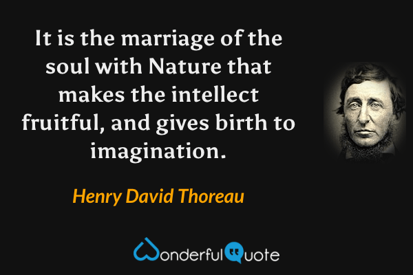 It is the marriage of the soul with Nature that makes the intellect fruitful, and gives birth to imagination. - Henry David Thoreau quote.