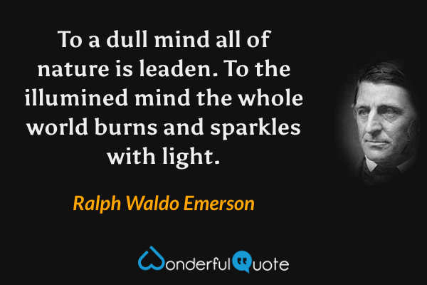 To a dull mind all of nature is leaden. To the illumined mind the whole world burns and sparkles with light. - Ralph Waldo Emerson quote.