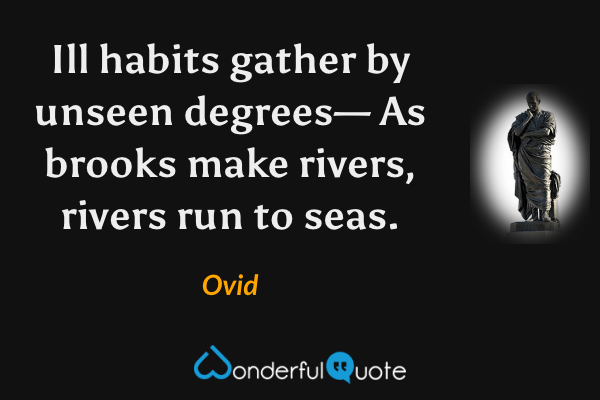 Ill habits gather by unseen degrees—
As brooks make rivers, rivers run to seas. - Ovid quote.