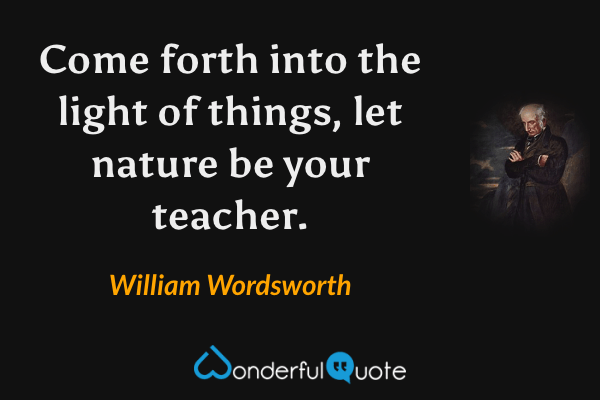Come forth into the light of things, let nature be your teacher. - William Wordsworth quote.