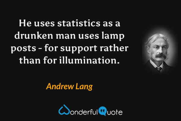 He uses statistics as a drunken man uses lamp posts - for support rather than for illumination. - Andrew Lang quote.