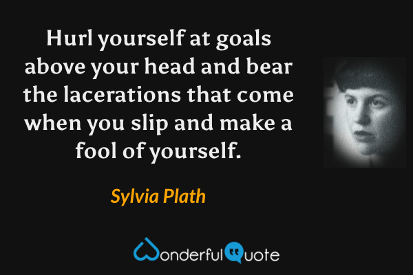 Hurl yourself at goals above your head and bear the lacerations that come when you slip and make a fool of yourself. - Sylvia Plath quote.