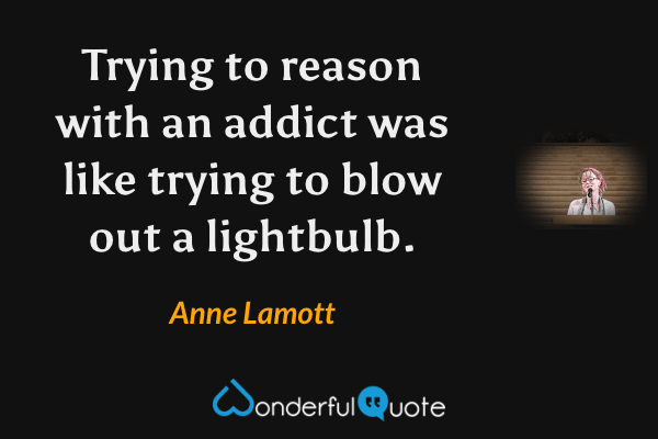 Trying to reason with an addict was like trying to blow out a lightbulb. - Anne Lamott quote.