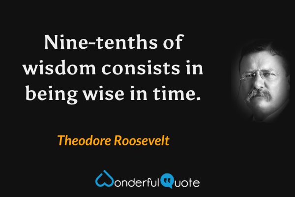 Nine-tenths of wisdom consists in being wise in time. - Theodore Roosevelt quote.