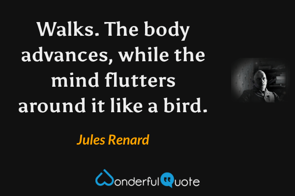 Walks.  The body advances, while the mind flutters around it like a bird. - Jules Renard quote.