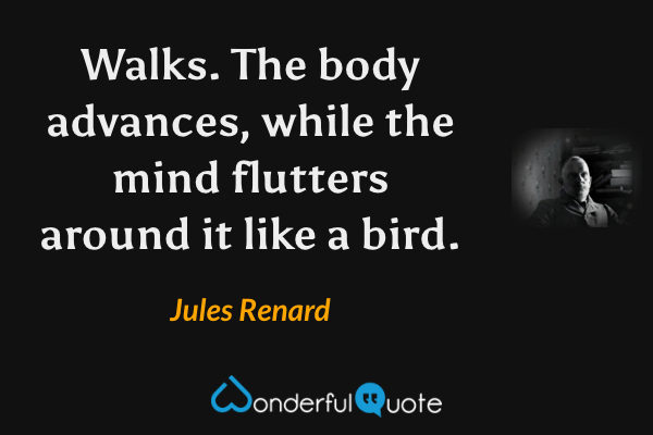 Walks. The body advances, while the mind flutters around it like a bird. - Jules Renard quote.