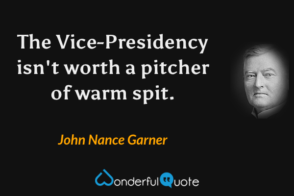 The Vice-Presidency isn't worth a pitcher of warm spit. - John Nance Garner quote.