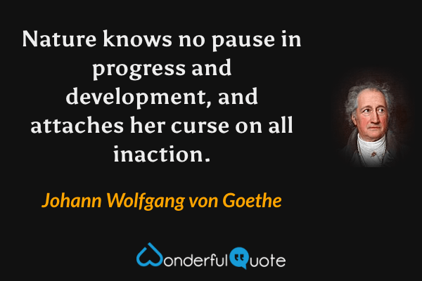 Nature knows no pause in progress and development, and attaches her curse on all inaction. - Johann Wolfgang von Goethe quote.