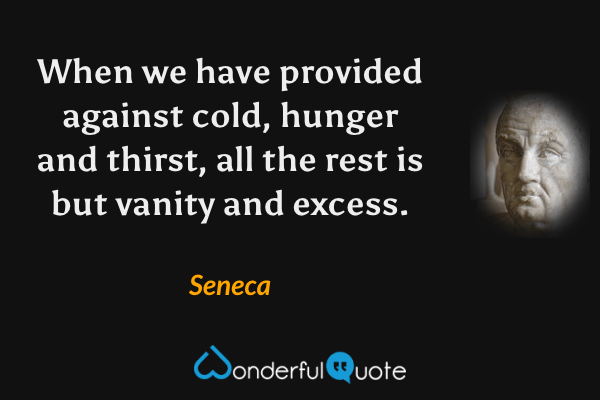 When we have provided against cold, hunger and thirst, all the rest is but vanity and excess. - Seneca quote.