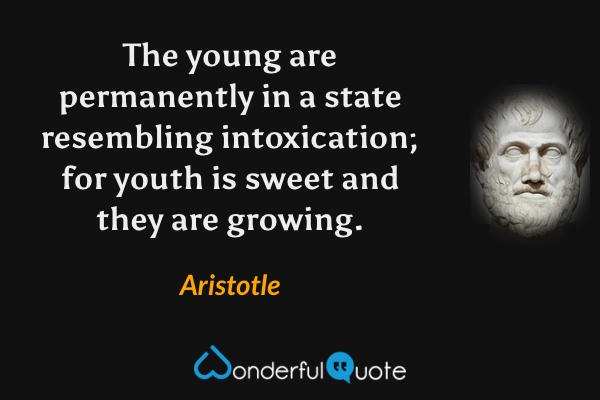 The young are permanently in a state resembling intoxication; for youth is sweet and they are growing. - Aristotle quote.