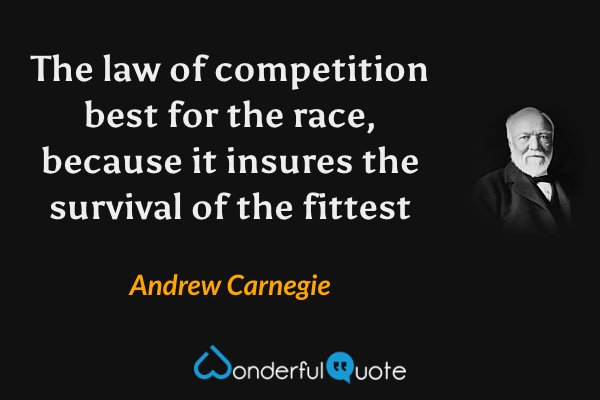 The law of competition best for the race, because it insures the survival of the fittest - Andrew Carnegie quote.