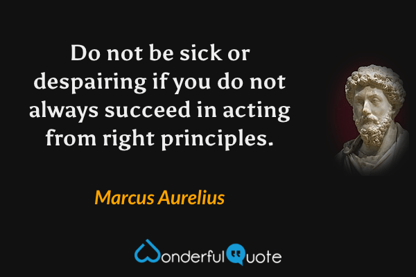 Do not be sick or despairing if you do not always succeed in acting from right principles. - Marcus Aurelius quote.