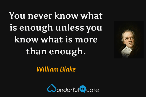 You never know what is enough unless you know what is more than enough. - William Blake quote.