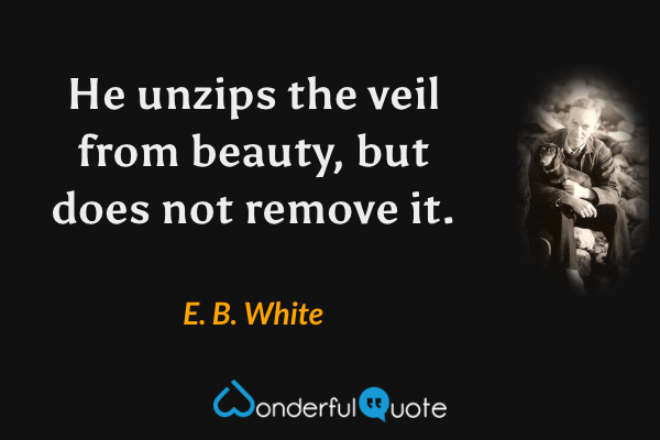He unzips the veil from beauty, but does not remove it. - E. B. White quote.