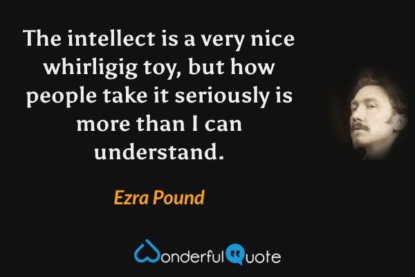 The intellect is a very nice whirligig toy, but how people take it seriously is more than I can understand. - Ezra Pound quote.