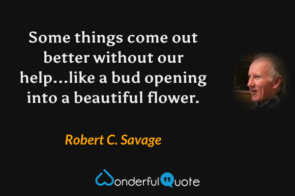 Some things come out better without our help...like a bud opening into a beautiful flower. - Robert C. Savage quote.