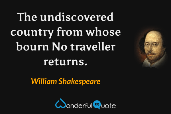 The undiscovered country from whose bourn
No traveller returns. - William Shakespeare quote.