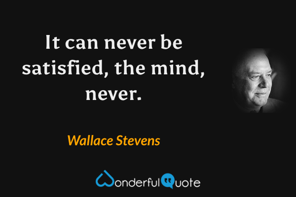 It can never be satisfied, the mind, never. - Wallace Stevens quote.