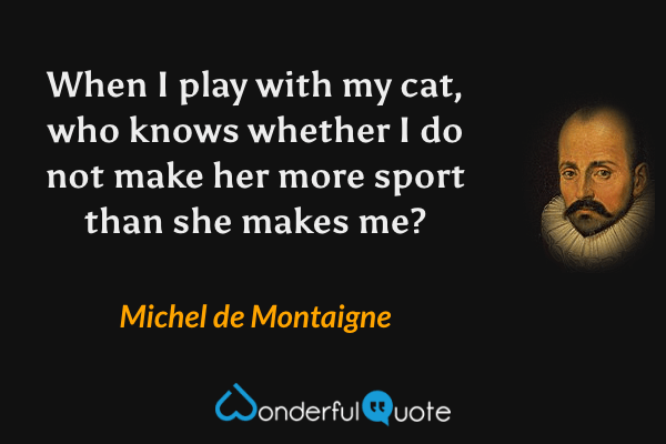 When I play with my cat, who knows whether I do not make her more sport than she makes me? - Michel de Montaigne quote.