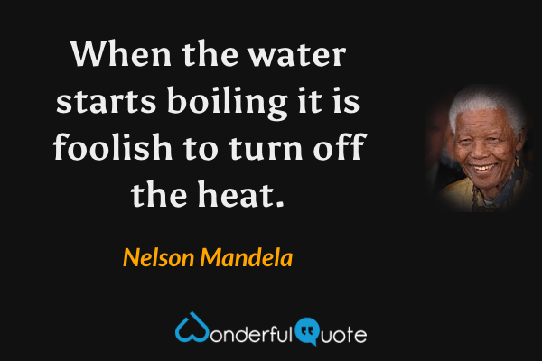 When the water starts boiling it is foolish to turn off the heat. - Nelson Mandela quote.