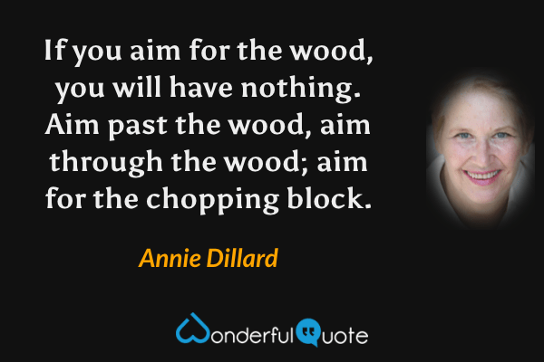 If you aim for the wood, you will have nothing.  Aim past the wood, aim through the wood; aim for the chopping block. - Annie Dillard quote.