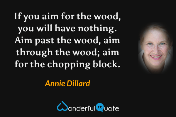 If you aim for the wood, you will have nothing. Aim past the wood, aim through the wood; aim for the chopping block. - Annie Dillard quote.